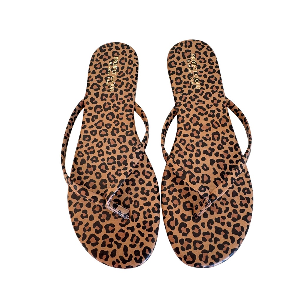 Project Cloud Women 8.5 Leopard Memory Foam Thong Sandals Animal Print